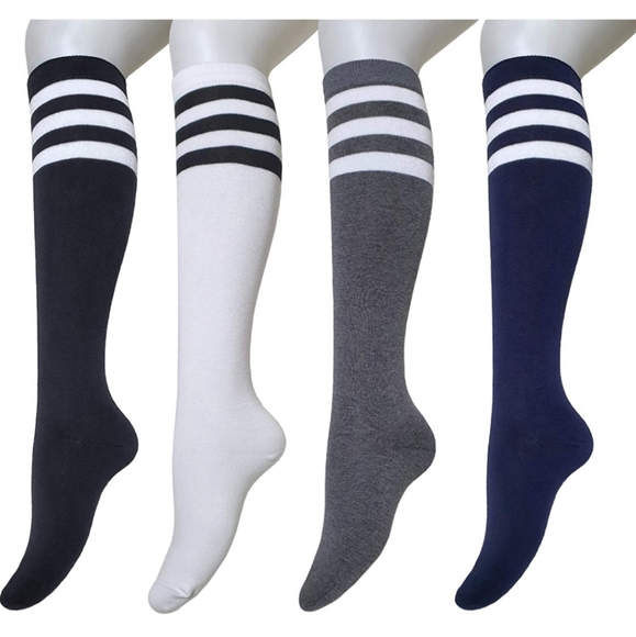 Knee high socks 3 stripes white blue red sz 6-8 - Picture 5 of 5